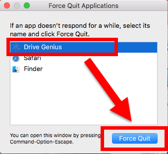 Forza l'uscita per disinstallare Drive Genius dal Mac