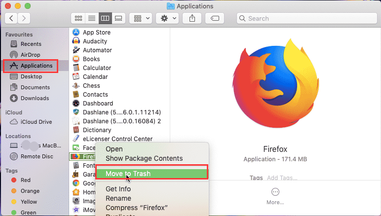 Come disinstallare manualmente Firefox su Mac