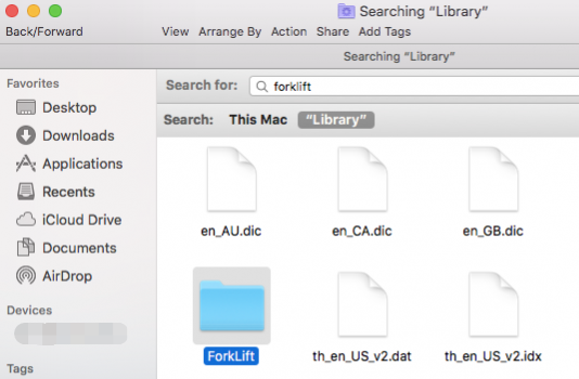 Elimina gli avanzi per disinstallare ForkLift su Mac
