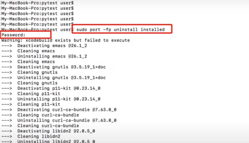 Disinstalla MacPorts su Mac usando Terminale