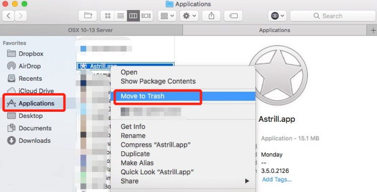 Come disinstallare manualmente Astrill su Mac