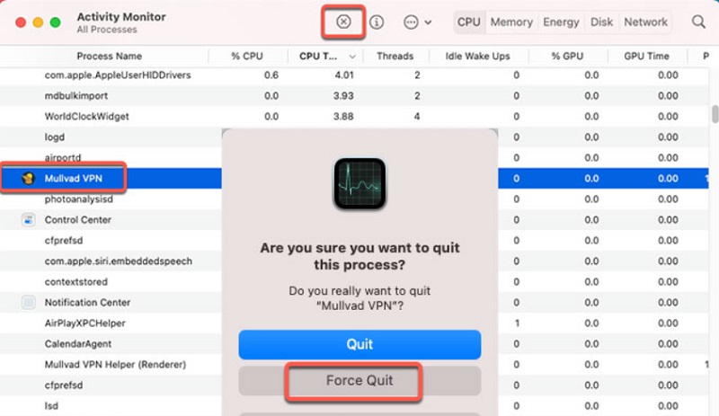 Sbarazzarsi di Mullvad VPN da Mac manualmente
