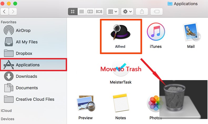 Disinstalla manualmente Alfred su Mac