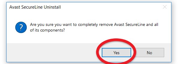 Disinstalla Avast Secureline VPN su PC Windows