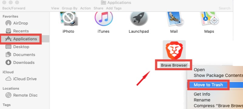 Disinstalla manualmente Brave Browser su Mac