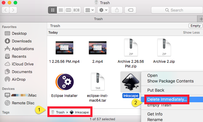 Disinstallare manualmente Inkscape su Mac