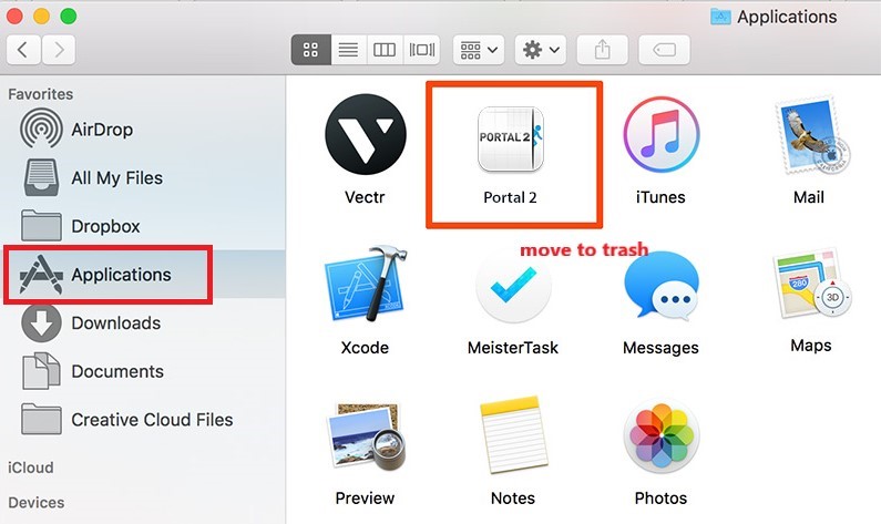Disinstalla manualmente Portal 2 su Mac
