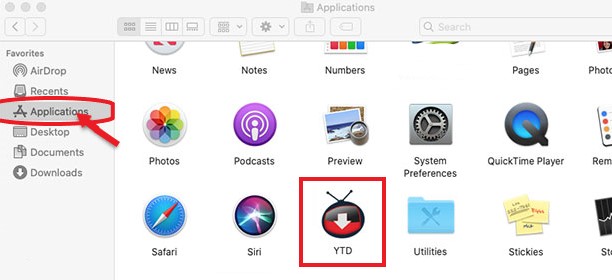 Disinstalla manualmente YTD su Mac