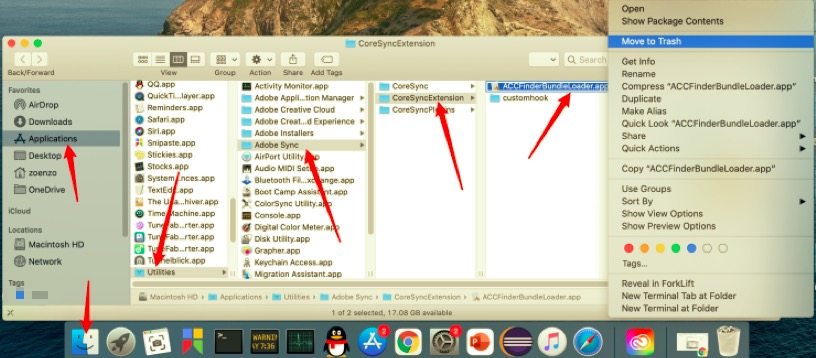 Disinstalla ACCFinderBundleLoader su Mac manualmente