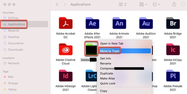 Sposta Adobe Media Encoder nel Cestino