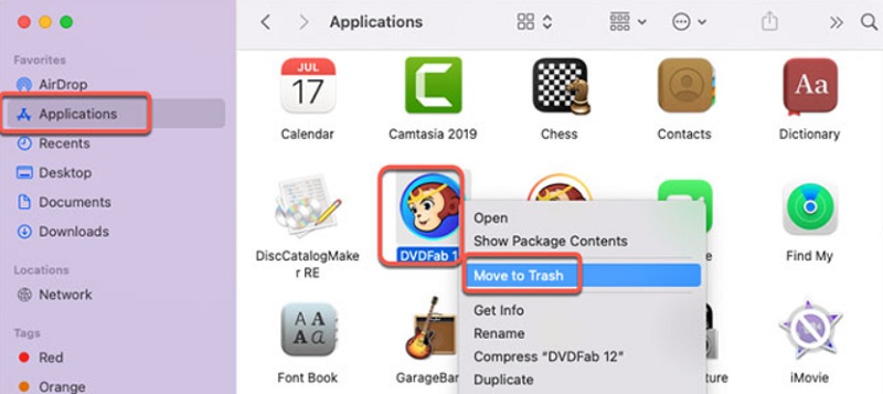 Passaggi manuali per rimuovere DVDFab dal Mac