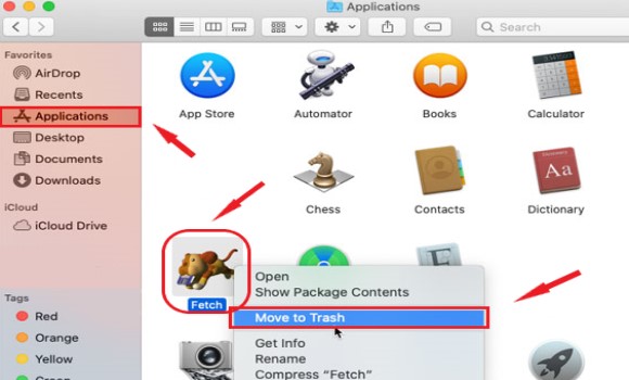 Disinstalla manualmente Fetch su Mac