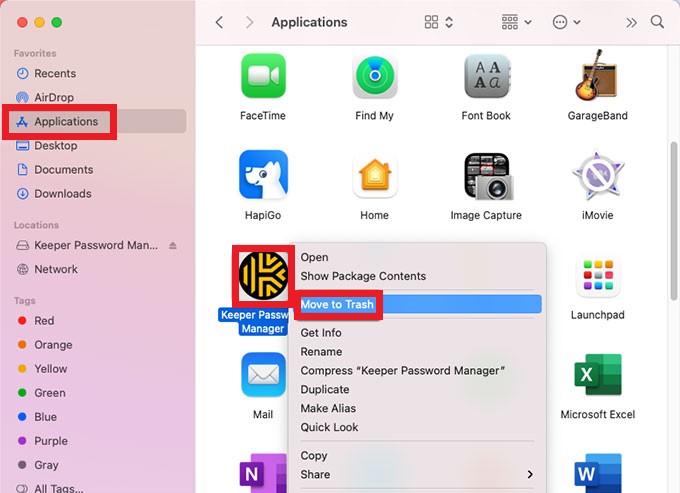 Disinstalla manualmente Keeper su Mac
