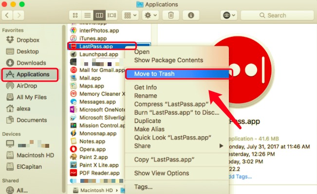 Disinstalla LastPass su Mac manualmente