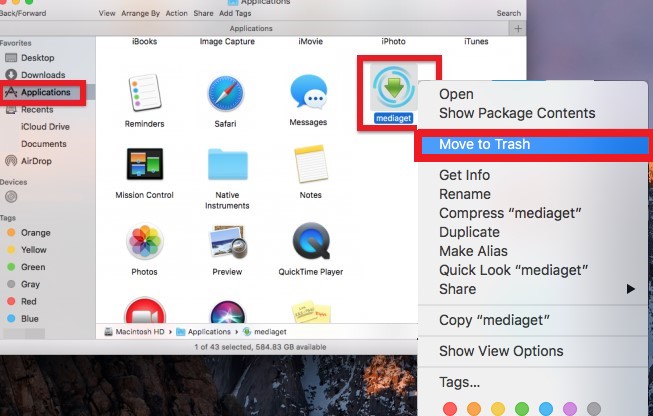 Disinstalla manualmente Mediaget su Mac