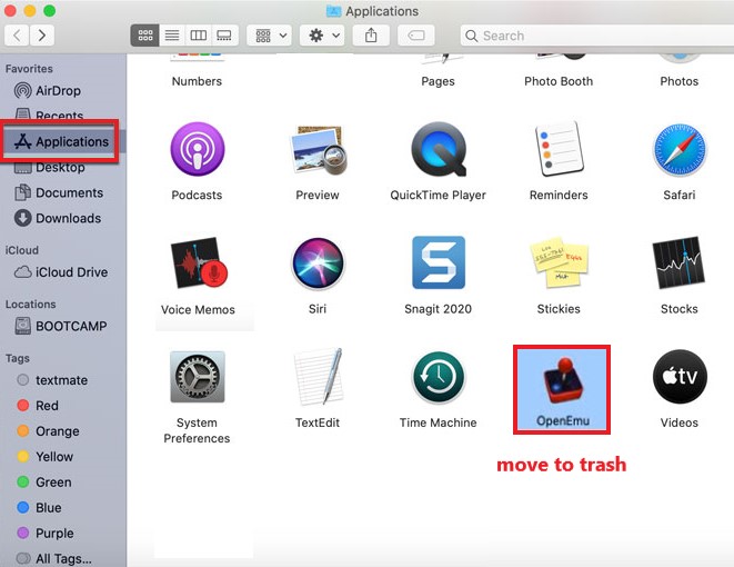 Disinstalla manualmente OpenEmu su Mac