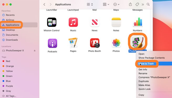 Disinstalla manualmente PhotoSweeper su Mac