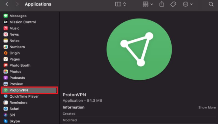Disinstalla manualmente ProtonVPN su Mac