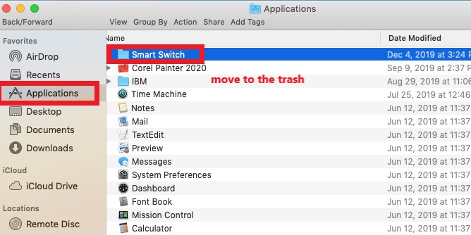 Disinstalla manualmente Samsung Smart Switch su Mac