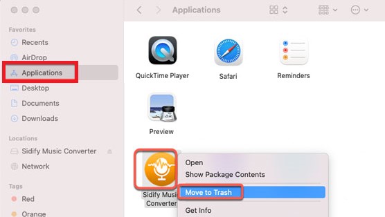 Sposta Sidify Music Converter nel Cestino