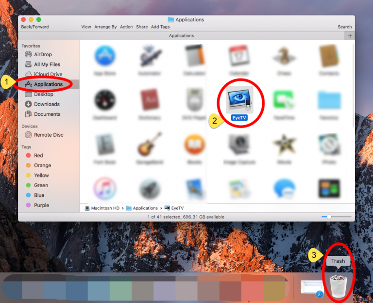 Disinstalla EyeTV spostandolo nel cestino