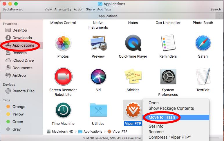 Sposta l'app FTP Viper nel Cestino