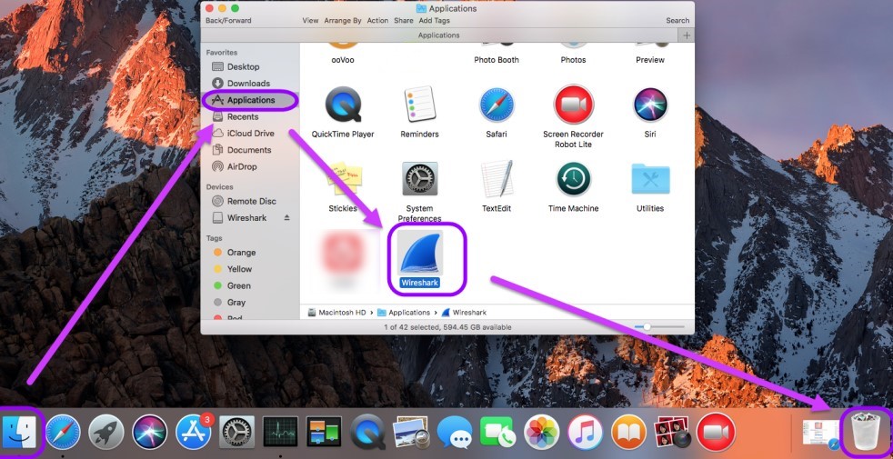 Disinstalla manualmente Wireshark su Mac