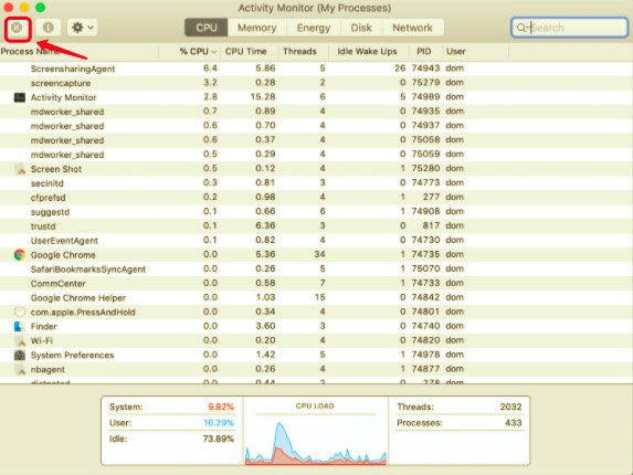 Esci da CUDA tramite Activity Monitor prima di disinstallarlo