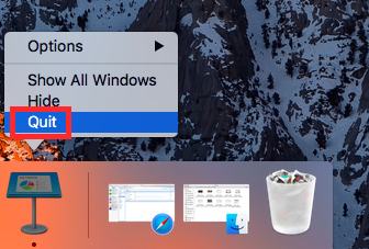 Esci per disinstallare Keynote