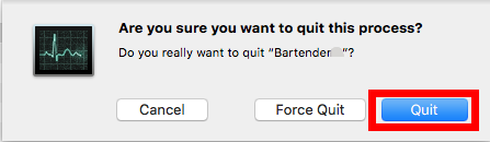 Esci da Bartender prima di disinstallare Bartender su Mac