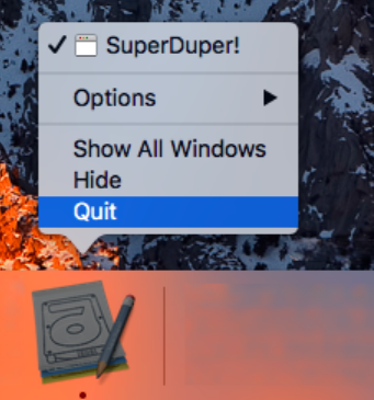 Esci per disinstallare SuperDuper su Mac