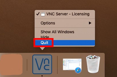 Esci e disinstalla VNC Server su Mac