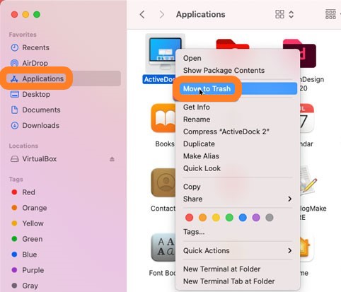 Disinstalla manualmente ActiveDock su Mac