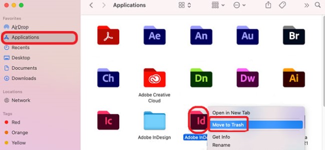 Disinstalla manualmente Adobe InDesign su Mac