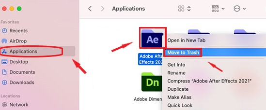 Rimuovere manualmente Adobe After Effects su Mac