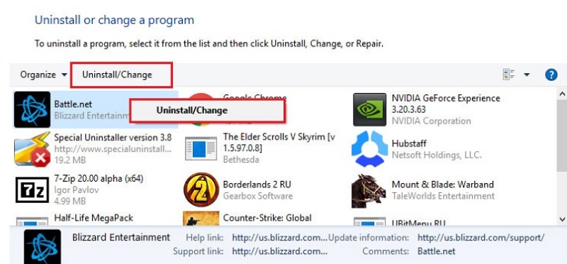 Passaggi per disinstallare i giochi Blizzard su Windows