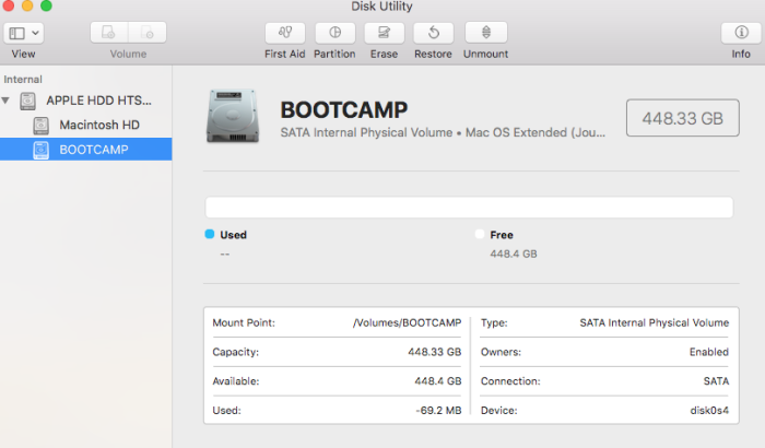 Disinstalla Boot Camp su Mac tramite Utility Disco