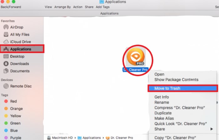 Disinstalla manualmente Dr. Cleaner su Mac