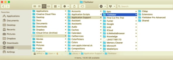 Elimina manualmente i file relativi a FileMaker Pro su Mac