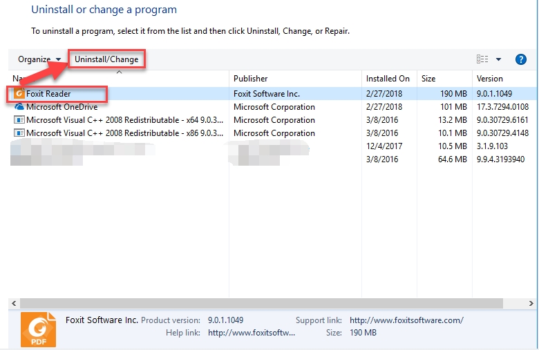 Rimuovere manualmente Foxit Reader dal PC Windows