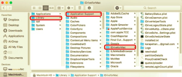 Disinstalla manualmente IDrive su Mac con tutti i file correlati