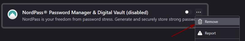 Disinstalla le estensioni NordPass dai browser