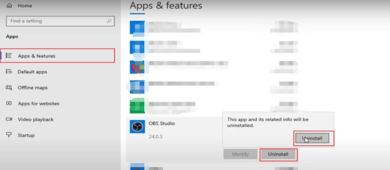 Disinstalla facilmente OBS su PC Windows