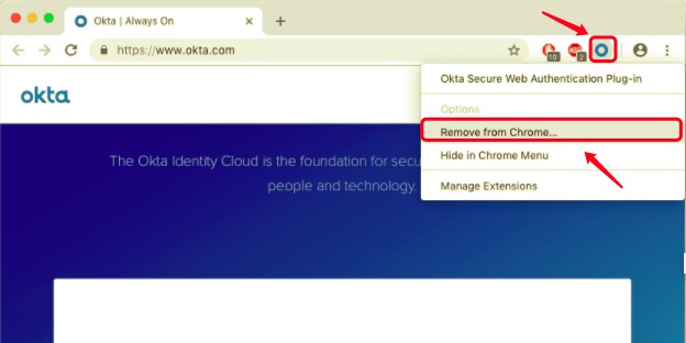 Rimuovere Okta Plugin da Chrome su Mac