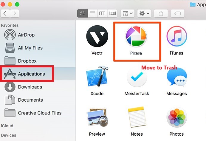 Disinstalla Picasa su Mac manualmente