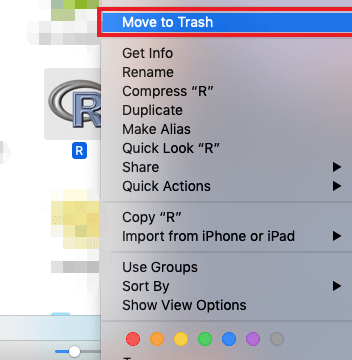 Disinstalla manualmente R per Mac