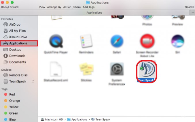 Disinstalla manualmente TeamSpeak su Mac