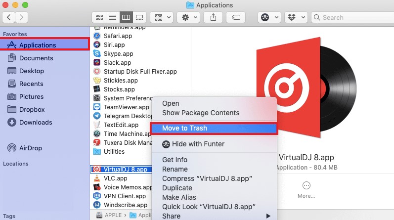 Disinstalla VirtualDJ su Mac manualmente