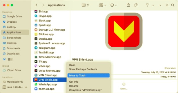 Rimuovere VPN Shield dal Mac