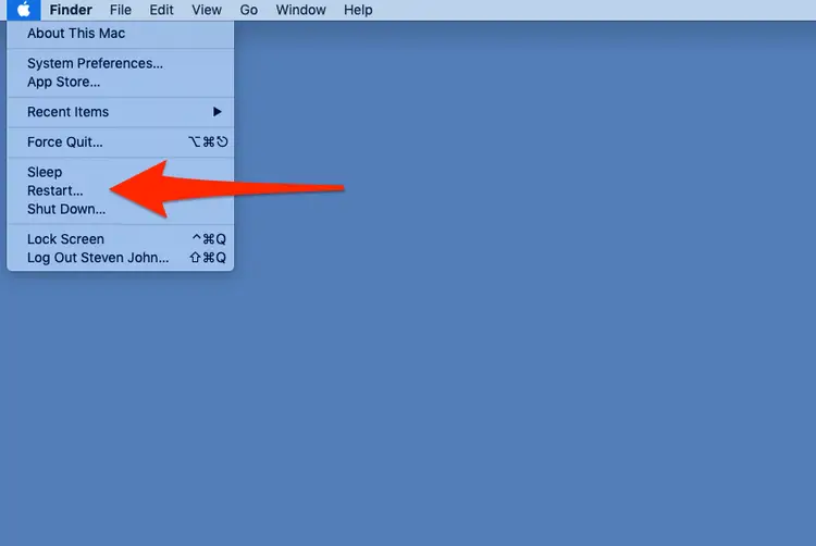 Riavvia il Mac per disinstallare manualmente Printopia su Mac
